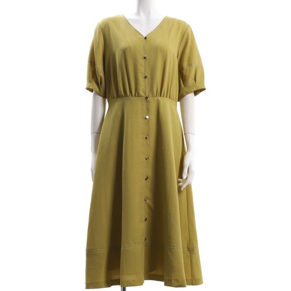 フロントボタンVネックワンピース