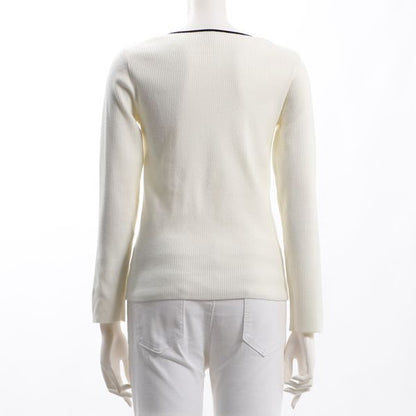 バイカラースクエアネックリブニット