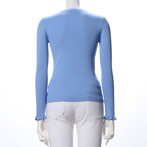 袖口フリルリブニット