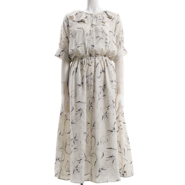 花柄フリルカラーワンピース