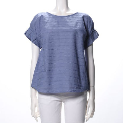 綿ストライプ透かし刺繍ブラウス