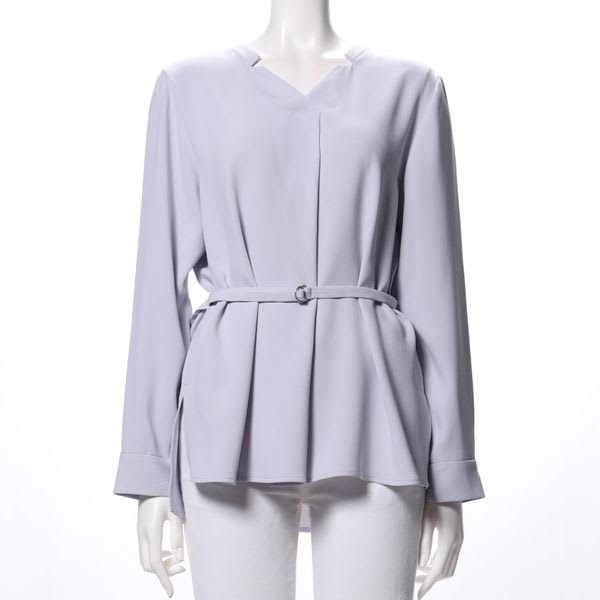 ネックラインデザインベルト付きブラウス