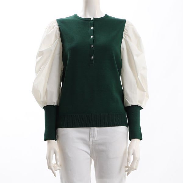 袖布帛切り替え前ボタンニット