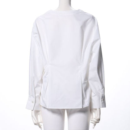 ウエスト切替えデザインVネックブラウス