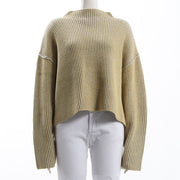 ストライプ風編み柄オフネックニット