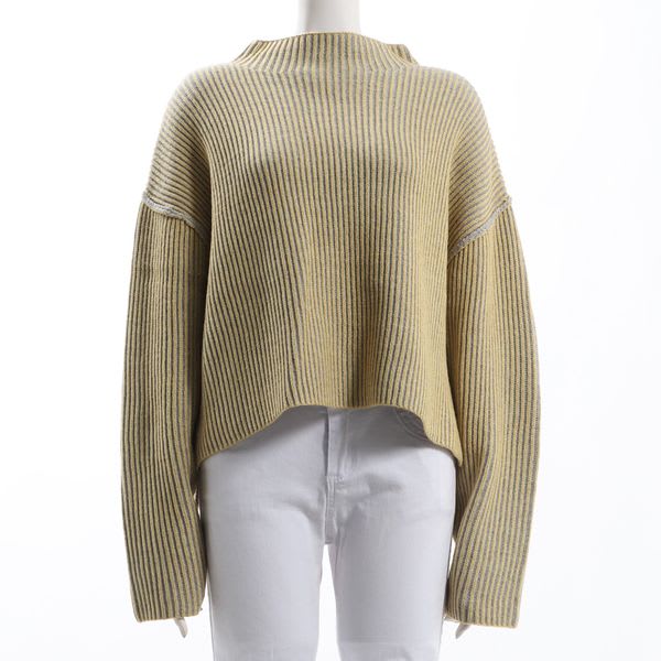 ストライプ風編み柄オフネックニット