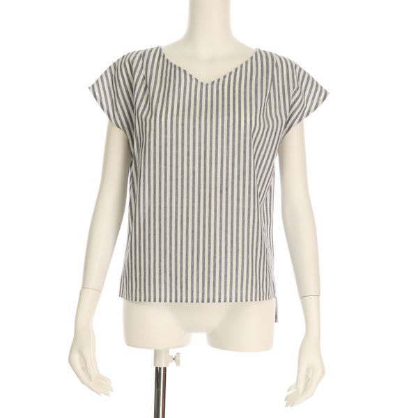 ストライプ柄Vネックブラウス