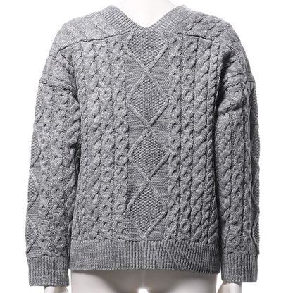 オープンフロントネックケーブル編みニット