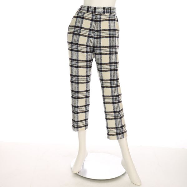 ウール混チェック柄テーパードパンツ