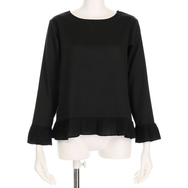 裾と袖のプリーツデザインブラウス