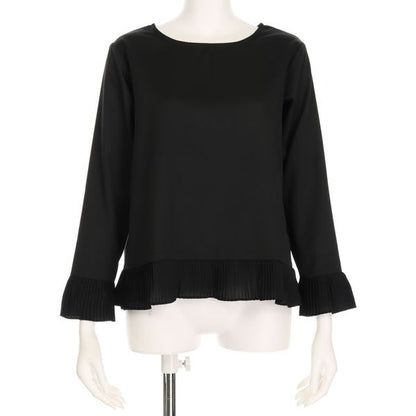 裾と袖のプリーツデザインブラウス