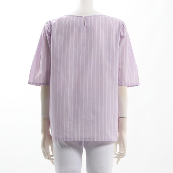 ストライプ柄ラウンドネックブラウス