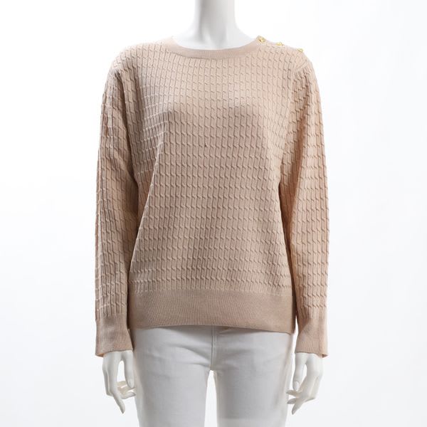 凹凸素材肩ボタン付きクルーネックニット