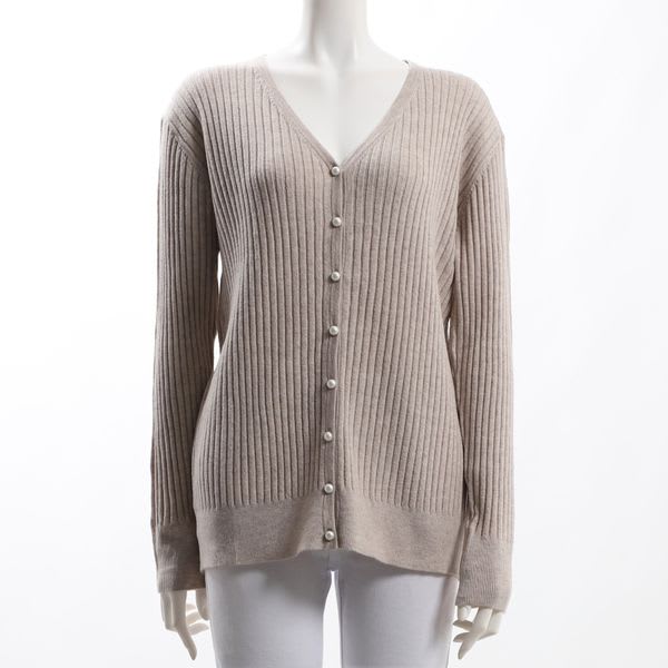 パールボタンリブニットカーディガン