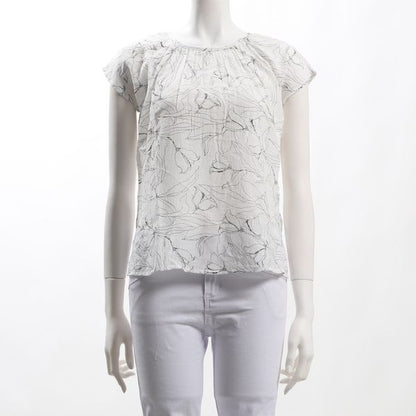 フラワープリントギャザーネックブラウス