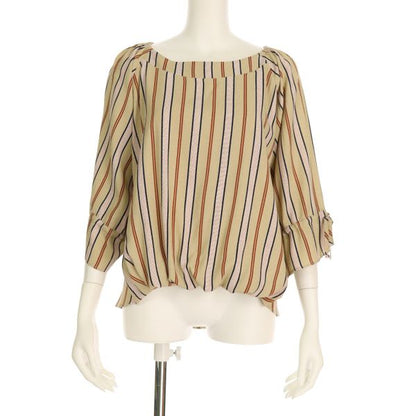 ストライプ柄リボン袖ブラウス