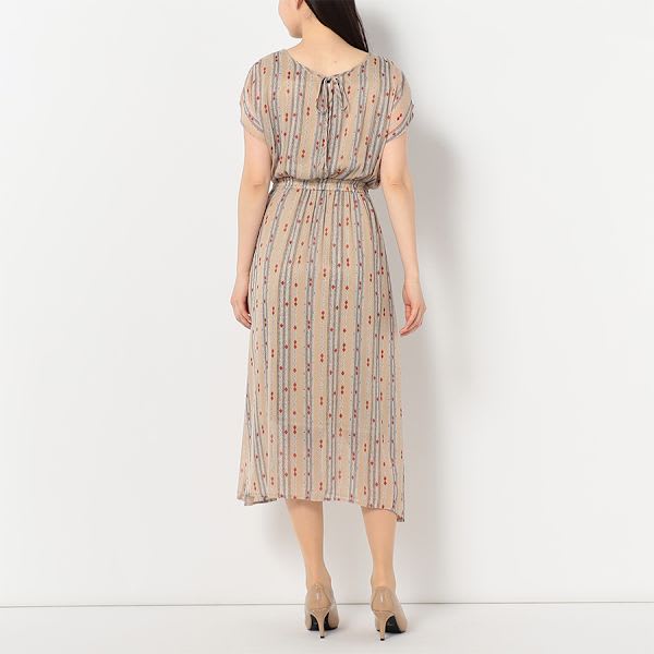 ストライプキカプリント総柄ワンピース