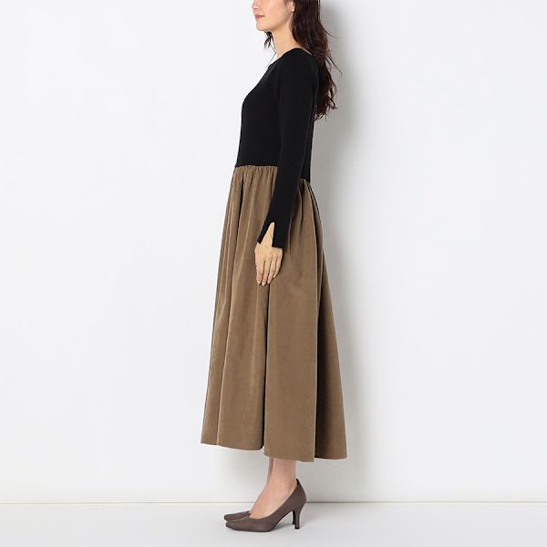 ボートネックリブニットドッキングワンピース