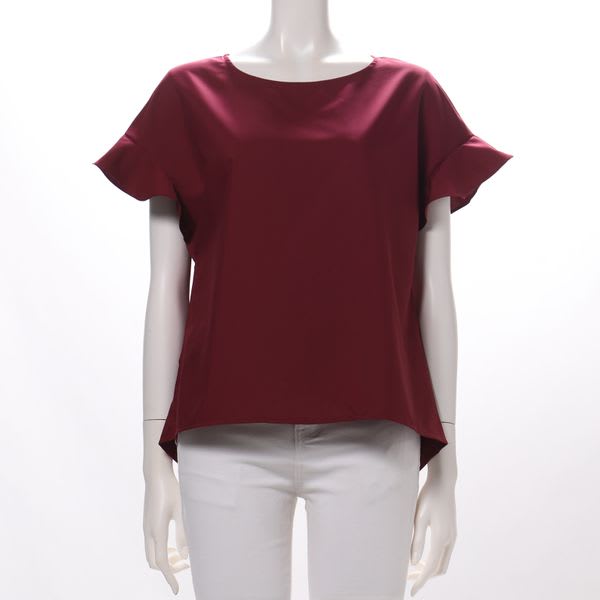 袖フリルラウンドネックブラウス