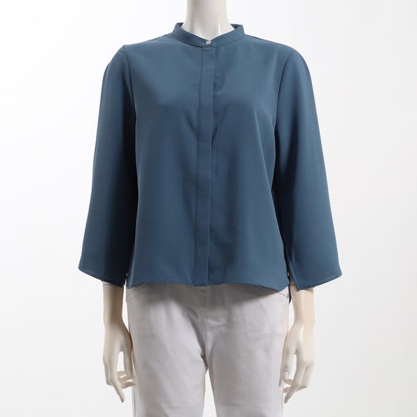 バンドカラーシャツスリットブラウス