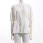 ペプラムデザインバンドカラーブラウス