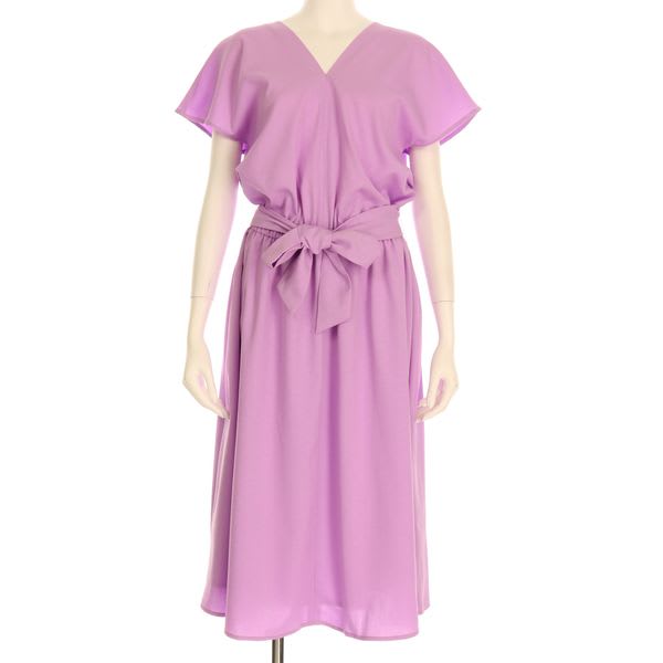 麻調ウエストリボン付きリボンベルトワンピース