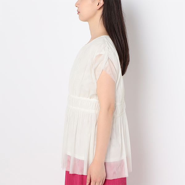 シアー素材ギャザーデザインブラウス