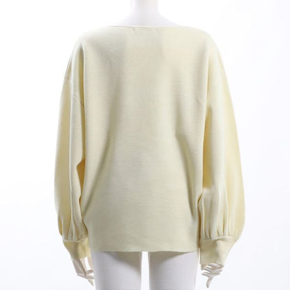 キーネックパールオープンフロントネックニット