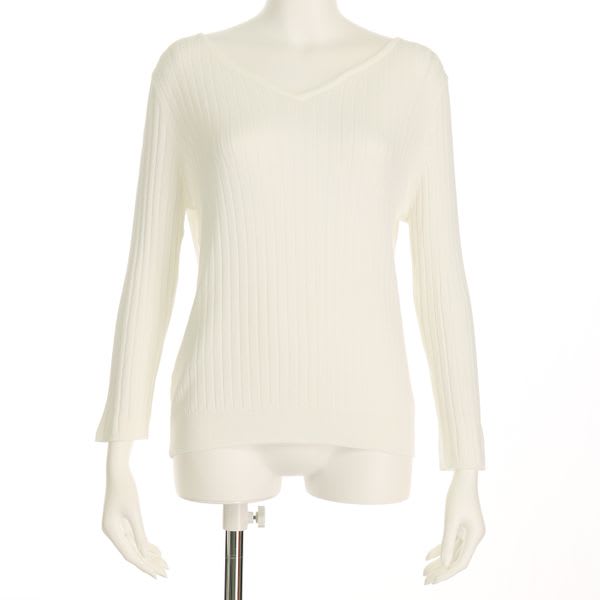 Vネックリブニット