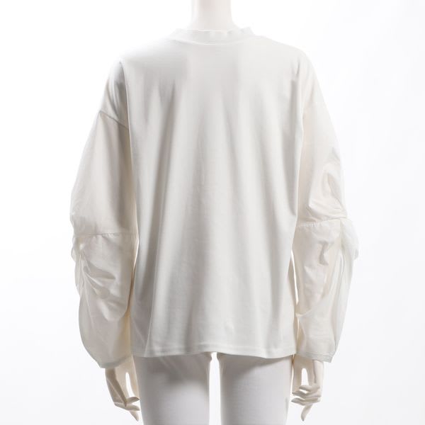 異素材切り替えボリュームスリーブカットソー