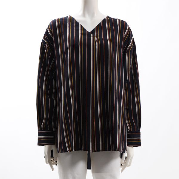 ストライプ切り替えVネックブラウス
