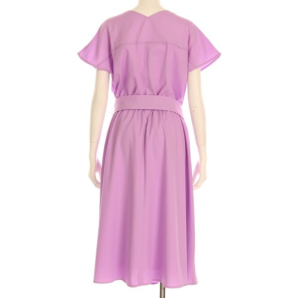 麻調ウエストリボン付きリボンベルトワンピース