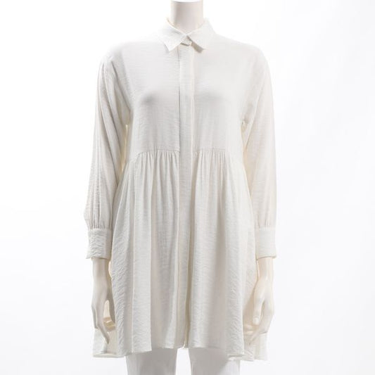 ウエスト切り替えシャツカラーブラウス