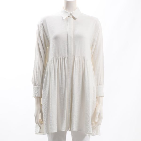 ウエスト切り替えシャツカラーブラウス