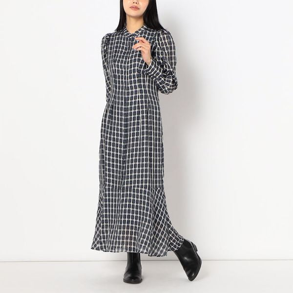 シアーチェック柄シャツワンピース