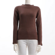 お袖ボタンデザインリブニット