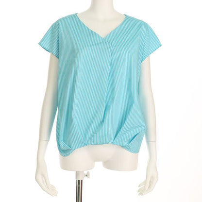 ストライプタックVネックブラウス