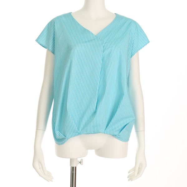 ストライプタックVネックブラウス