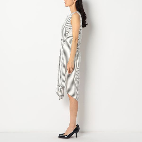 イレギュラーヘムストライプ切り替えワンピース