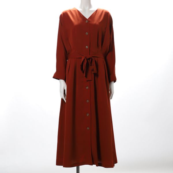 リボンベルトフロントボタンワンピース