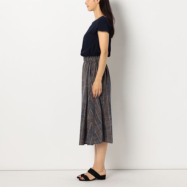 太めストライプ柄ドッキングワンピース