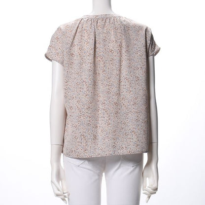 幾何柄プリントオープンフロントネックブラウス