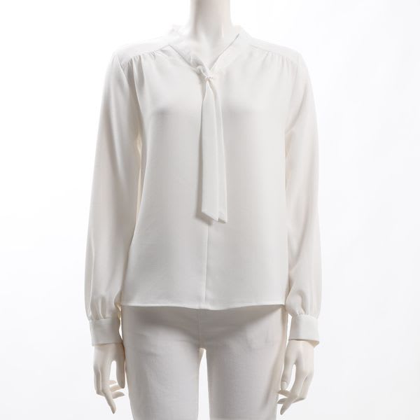 肩ギャザーボウタイブラウス