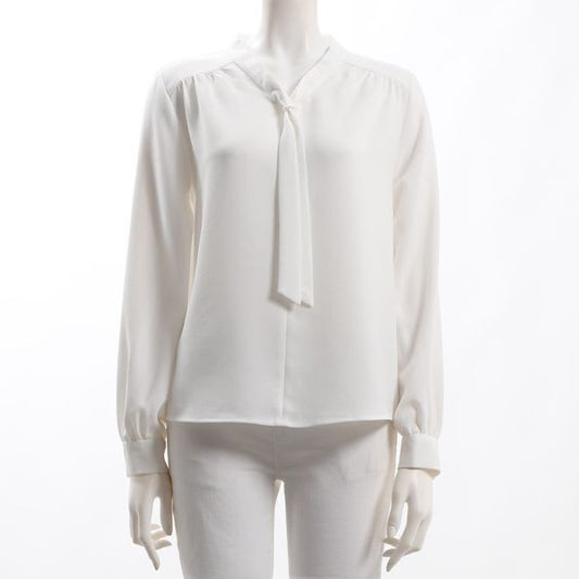 肩ギャザーボウタイブラウス