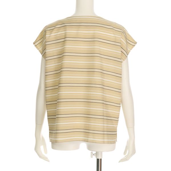 オープンフロントネックボーダー柄ブラウス