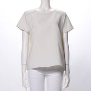 肩レースデザインラウンドネックブラウス