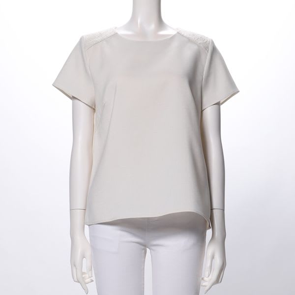 肩レースデザインラウンドネックブラウス