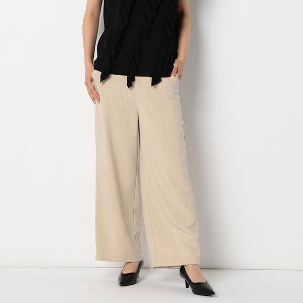 麻調シンプルストレートパンツ