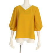 バルーンスリーブVネックブラウス