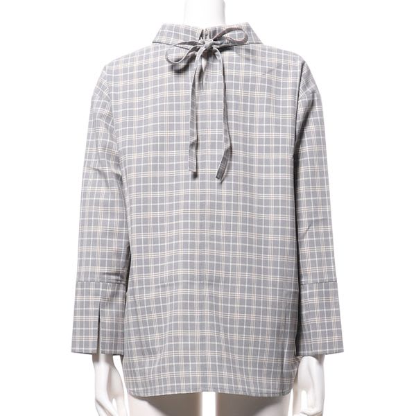 チェック柄スキッパーネックブラウス